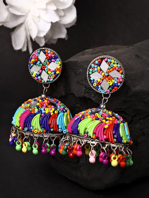 multi colored brass jhumka earring - 21279451 -  Standard Image - 0