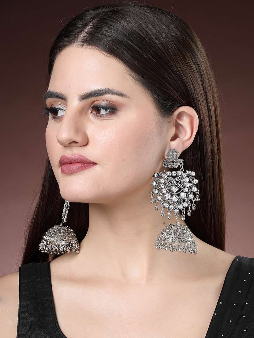 silver brass jhumka earring - 21279452 -  Standard Image - 2