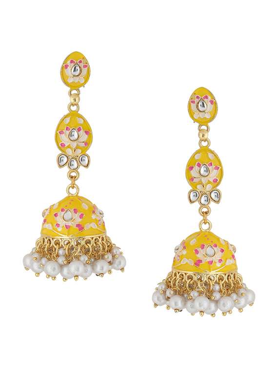 multi colored brass jhumka earring - 21279475 -  Standard Image - 2