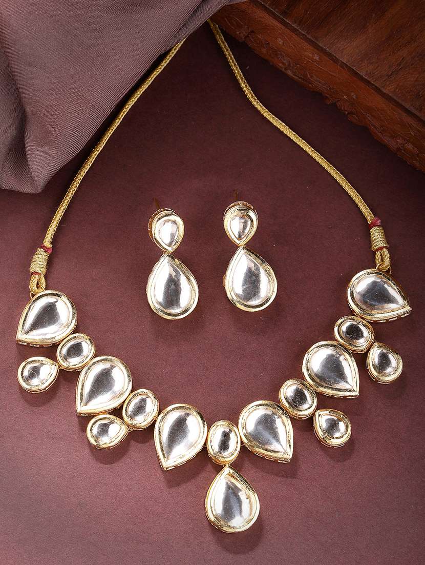 gold brass necklace & earrings set