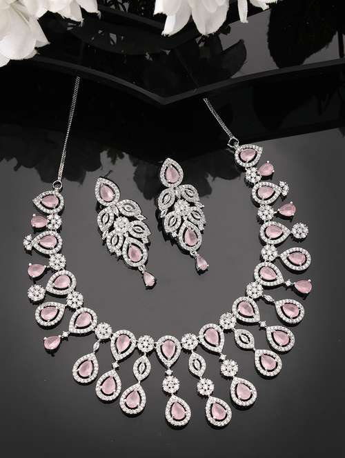 silver brass necklace & earrings set - 21279518 - Standard Image - 0