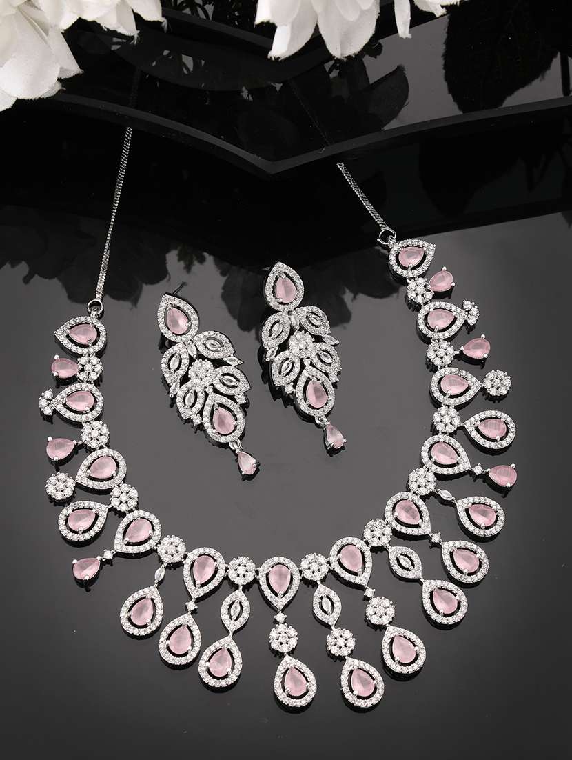 silver brass necklace & earrings set - 21279518 - Zoom Image - 0