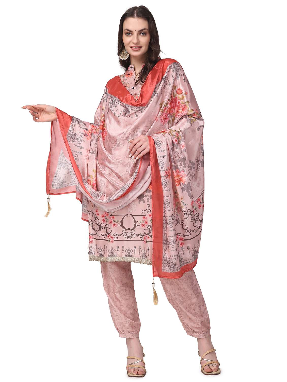 women three quarter sleeve kurta salwar with dupatta set