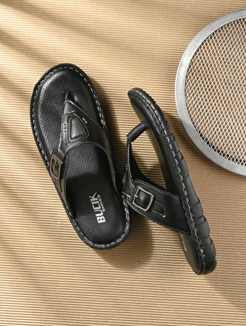 black synthetic toe seperators sandals