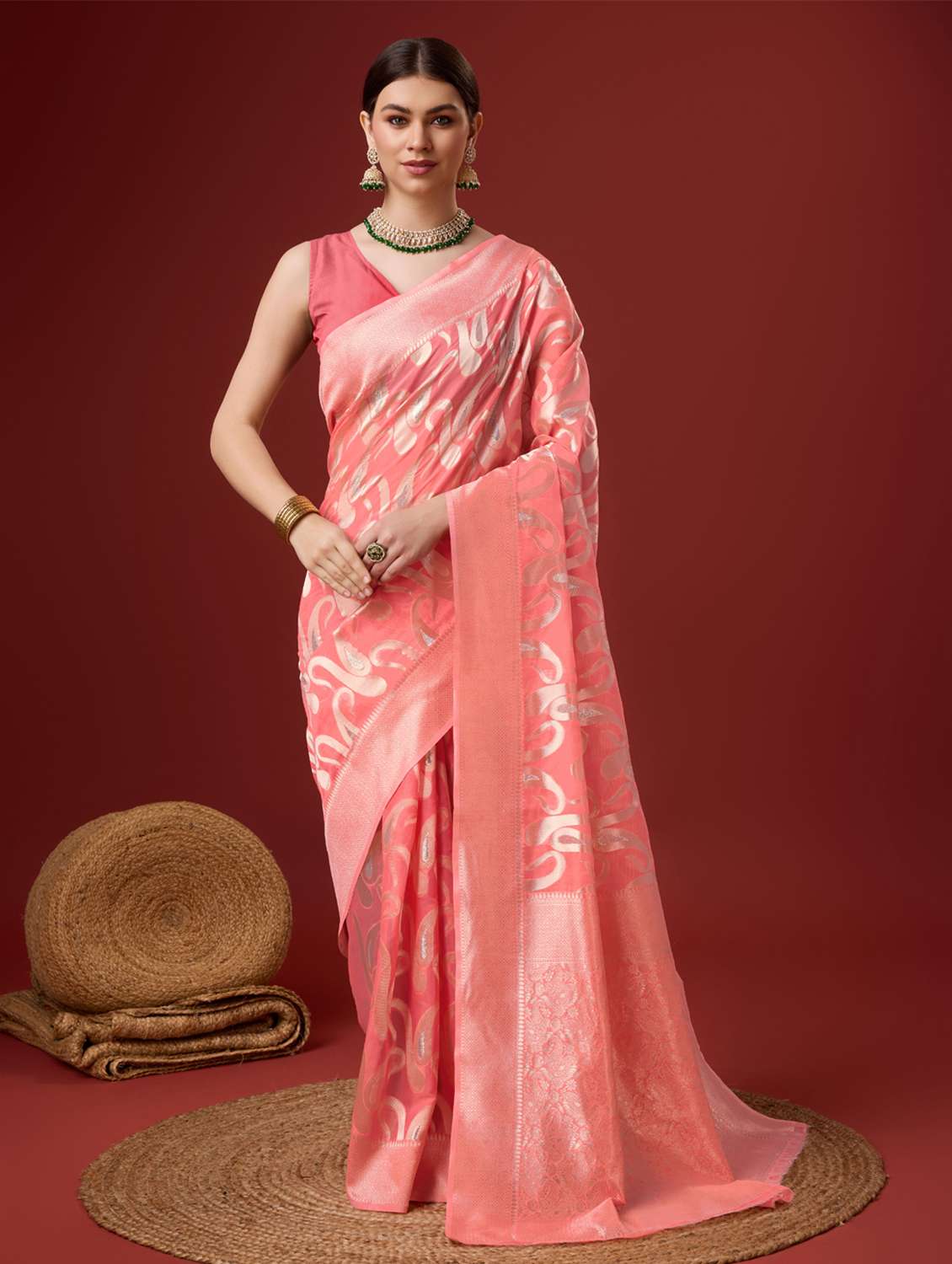 women self design tussar saree with blouse