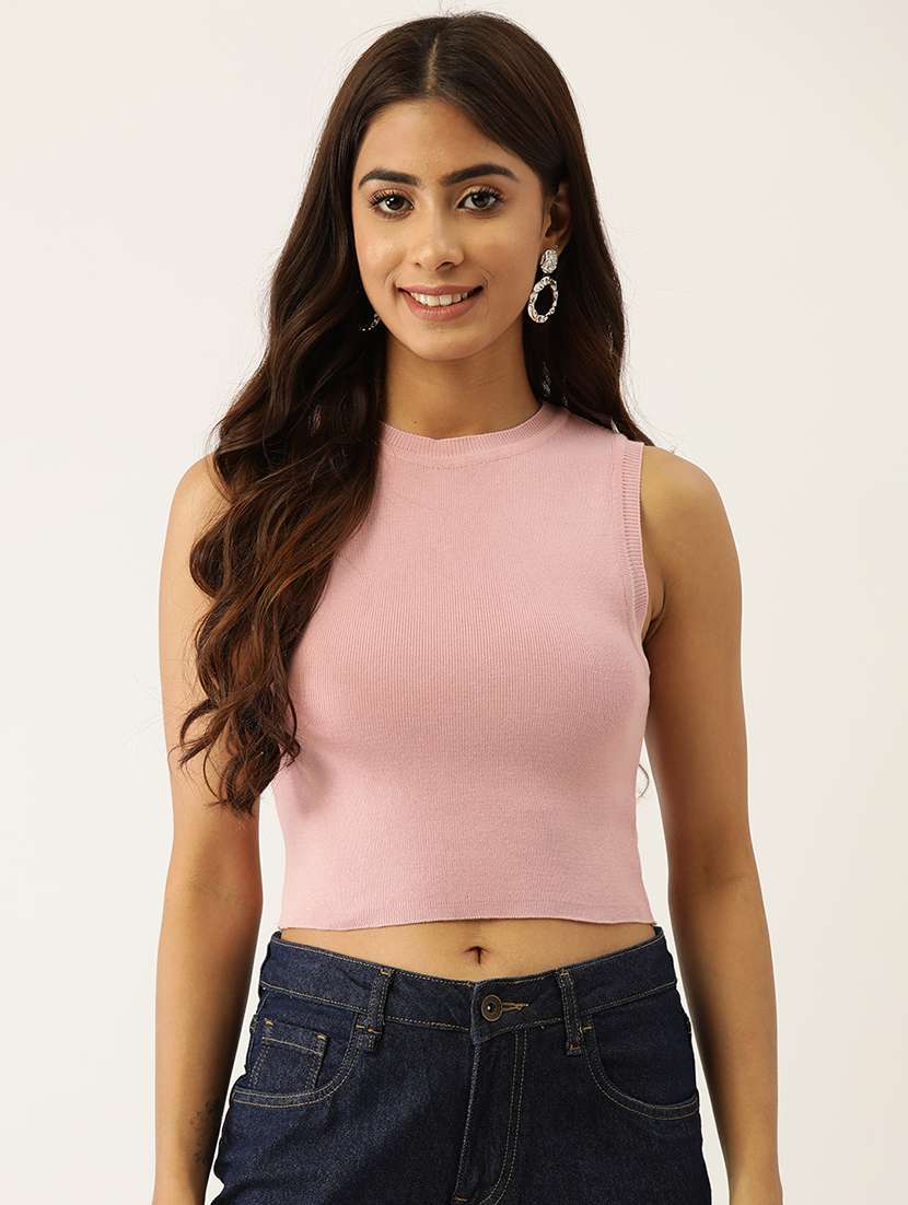 women solid pink cotton crop top - 21280203 - Zoom Image - 0