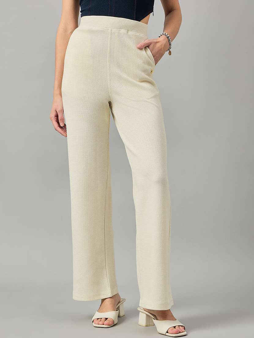 women solid mid rise trouser