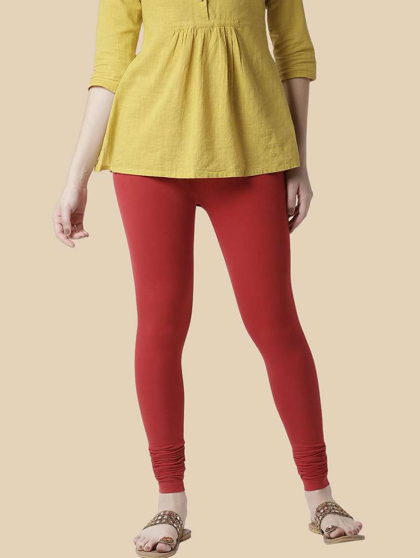 women solid mid rise churidar legging
