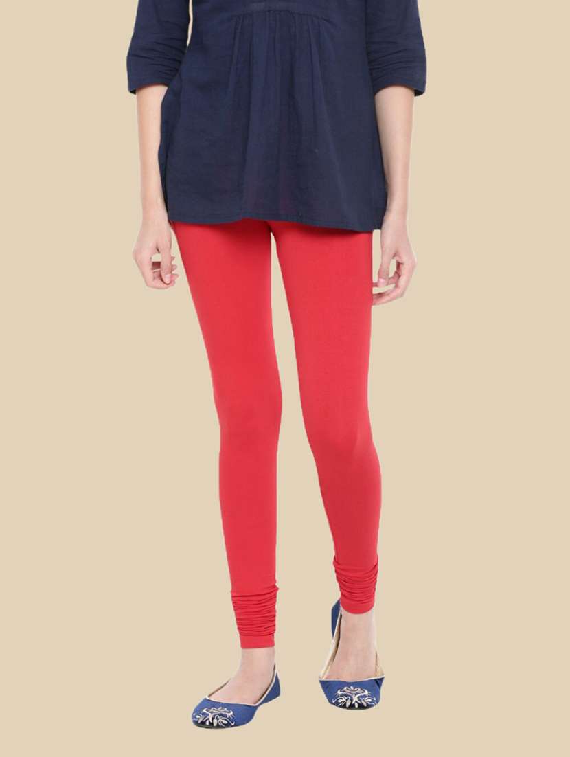 women solid mid rise churidar legging