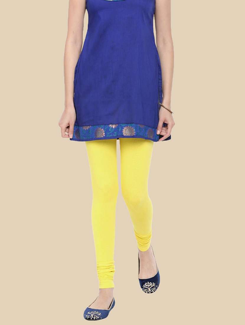 women solid mid rise churidar legging