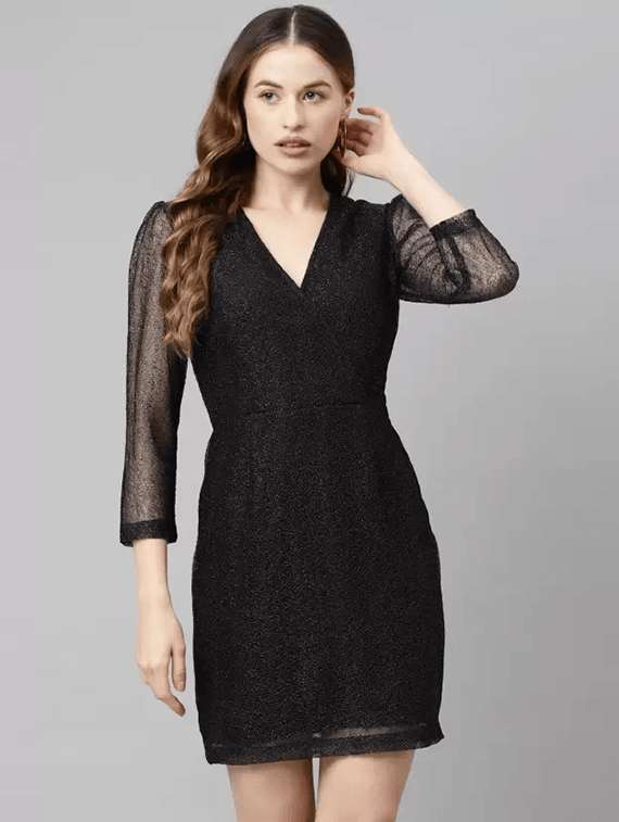 black self-designed sheath dress