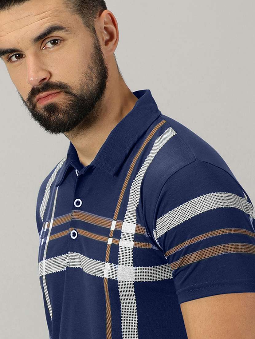 men blue checkered regular fit t-shirt - 21281754 -  Standard Image - 2