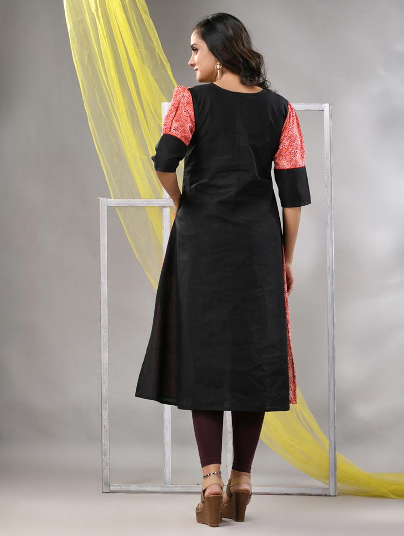 women orange cotton a-line kurta - 21281831 - Standard Image - 2