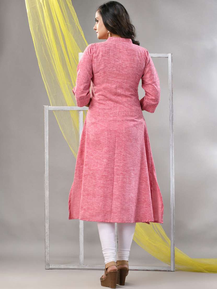women pink cotton a-line kurta - 21281839 -  Standard Image - 2
