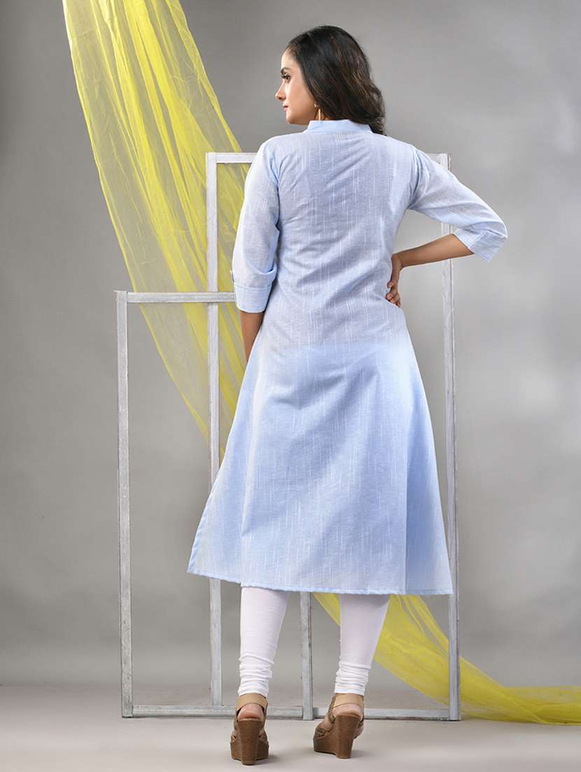 women light blue cotton a-line kurta - 21281840 -  Standard Image - 2