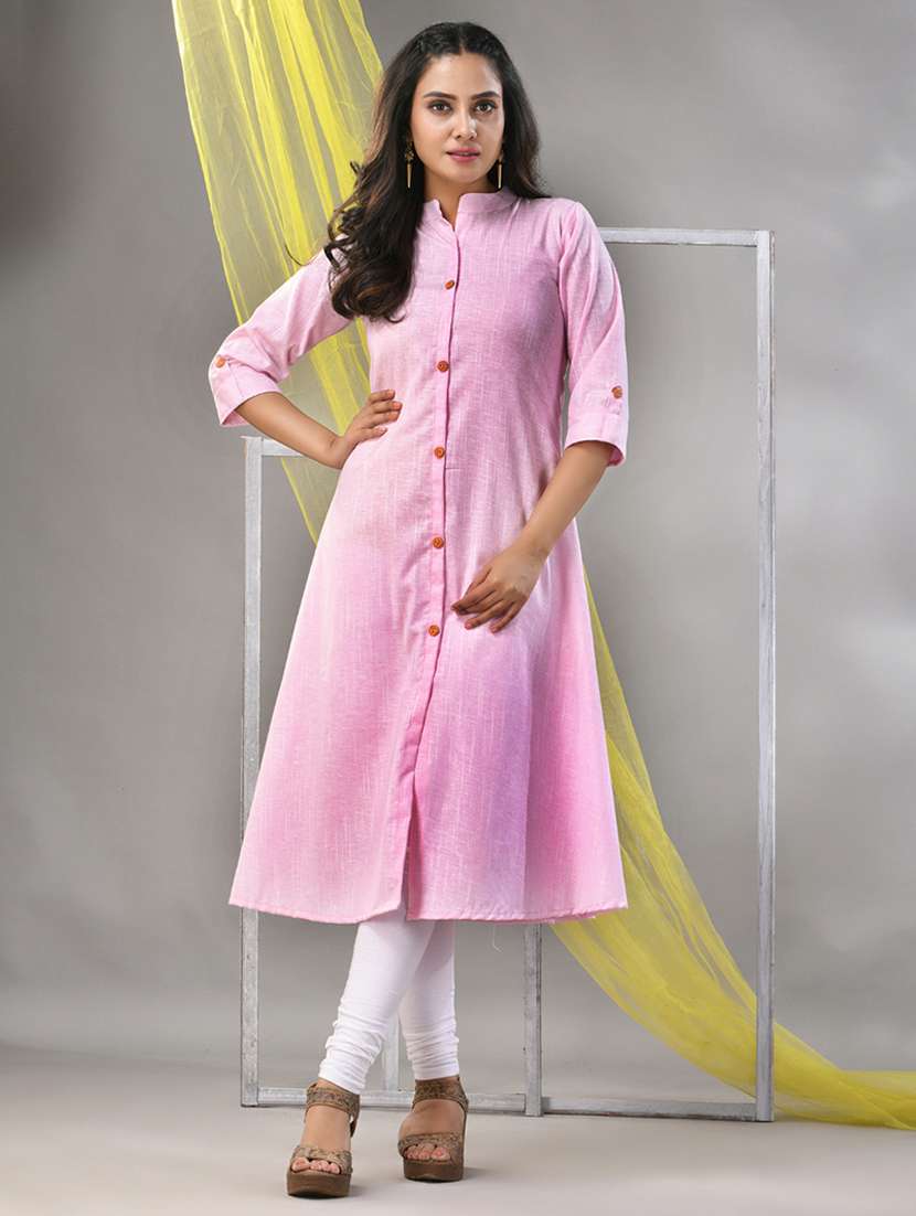 women pink cotton a-line kurta