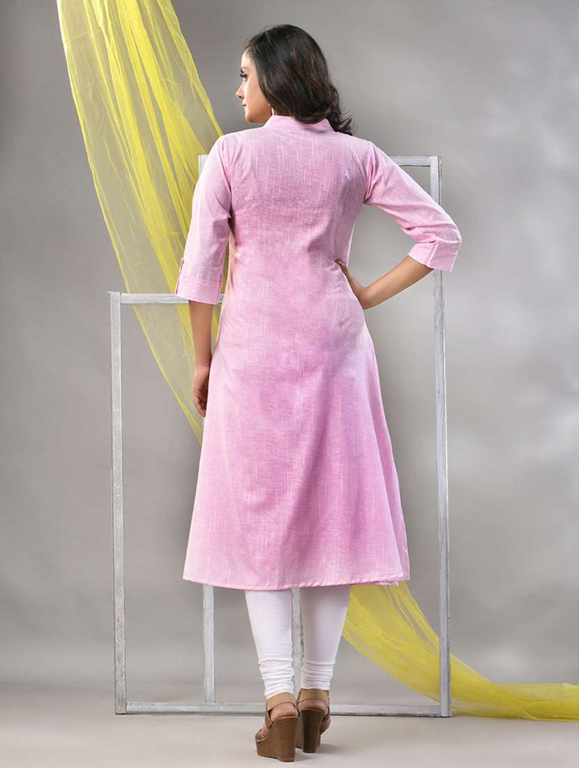 women pink cotton a-line kurta - 21281842 -  Standard Image - 2