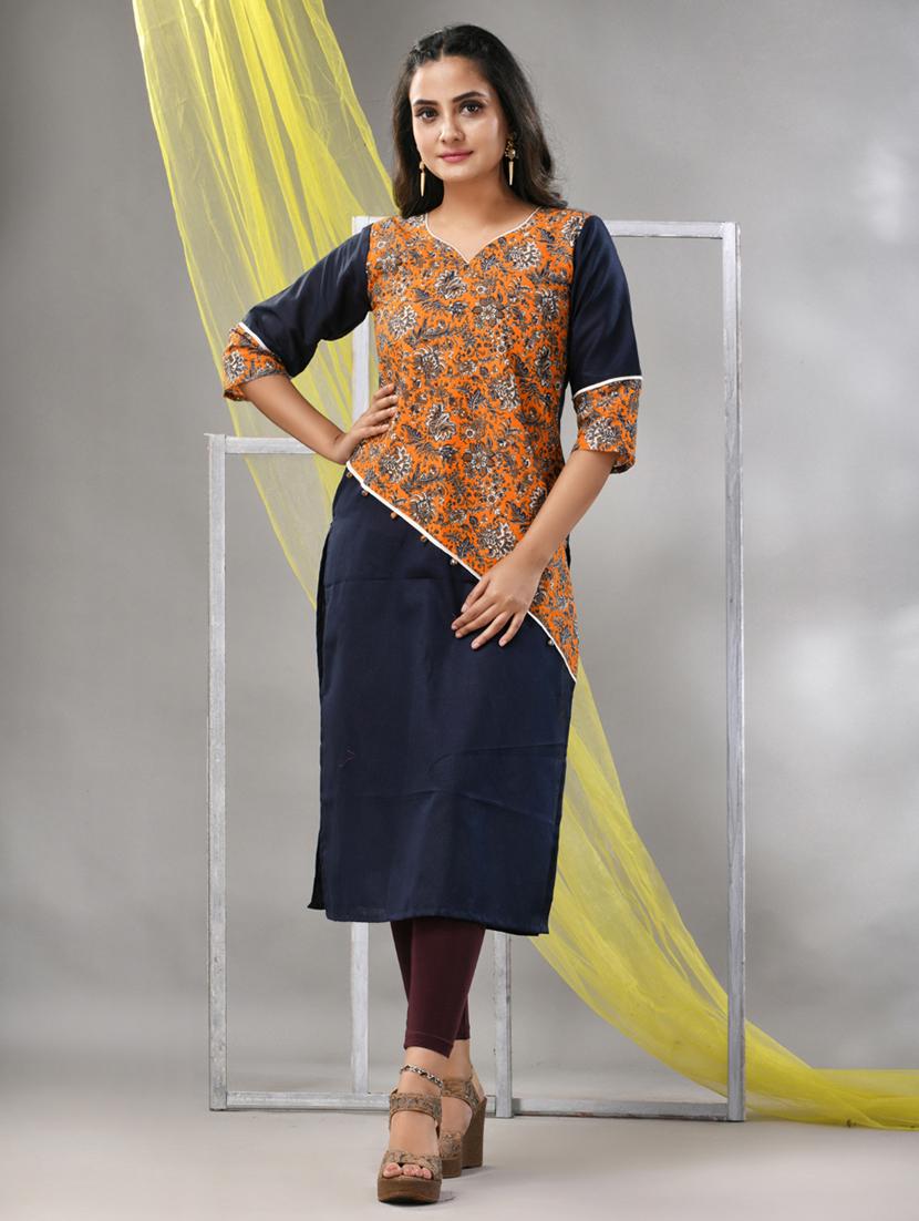 women navy blue cotton straight kurta - 21281843 -  Zoom Image - 0