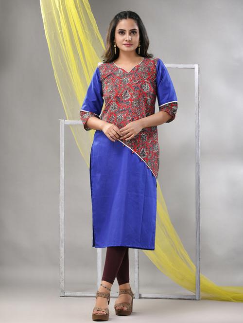 women blue cotton straight kurta - 21281846 -  Standard Image - 0