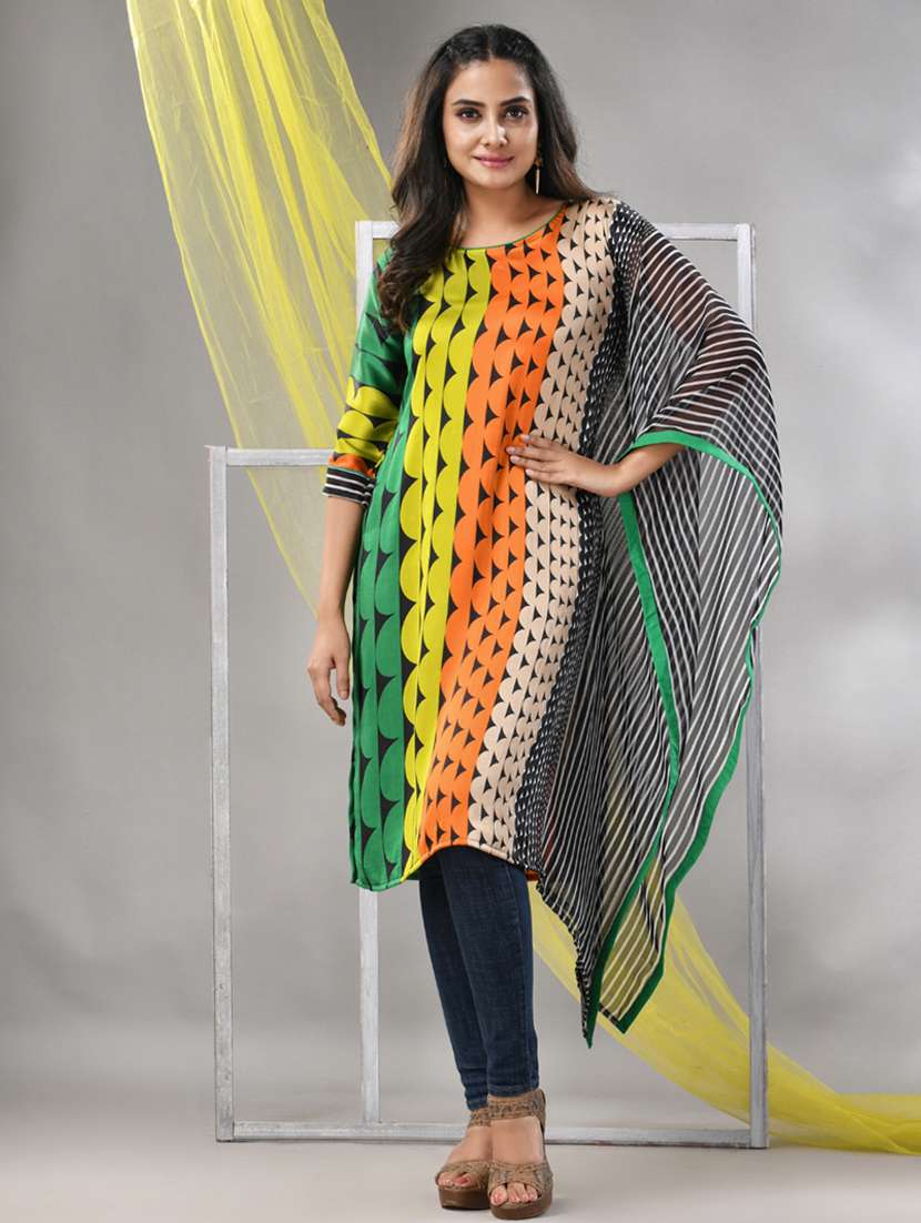 women multi colored satin straight kurta