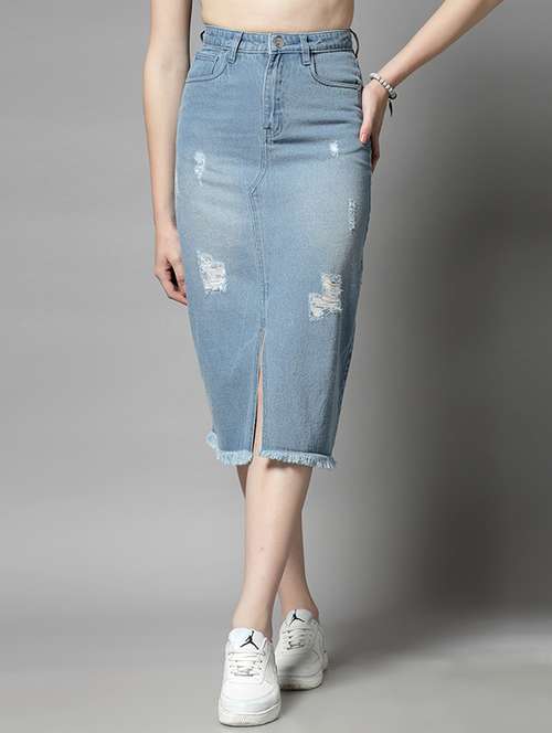light blue cotton denim skirt - 21283358 - Standard Image - 0