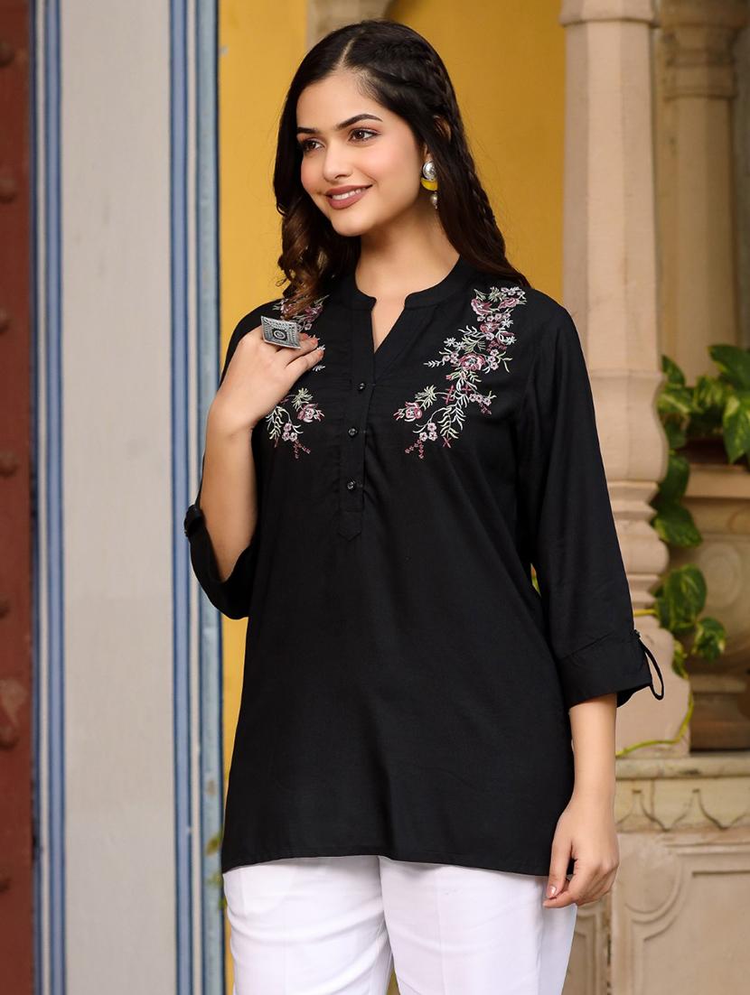 women black rayon regular tunic - 21284574 - Standard Image - 2