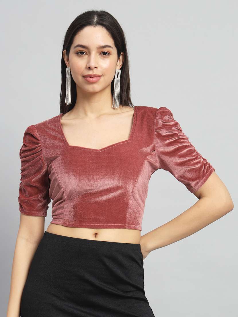 women solid stitched blouse