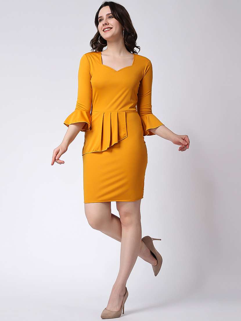 yellow lycra blend bodycon dress - 21285982 -  Standard Image - 2