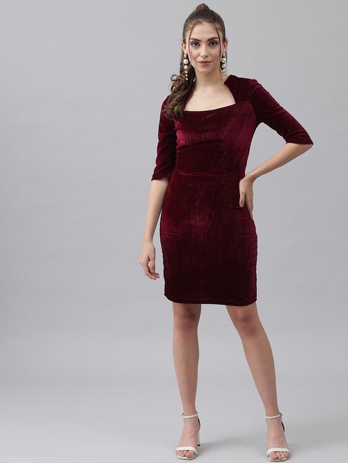 women solid three quarter sleeves bodycon dress - 21285985 -  Standard Image - 0