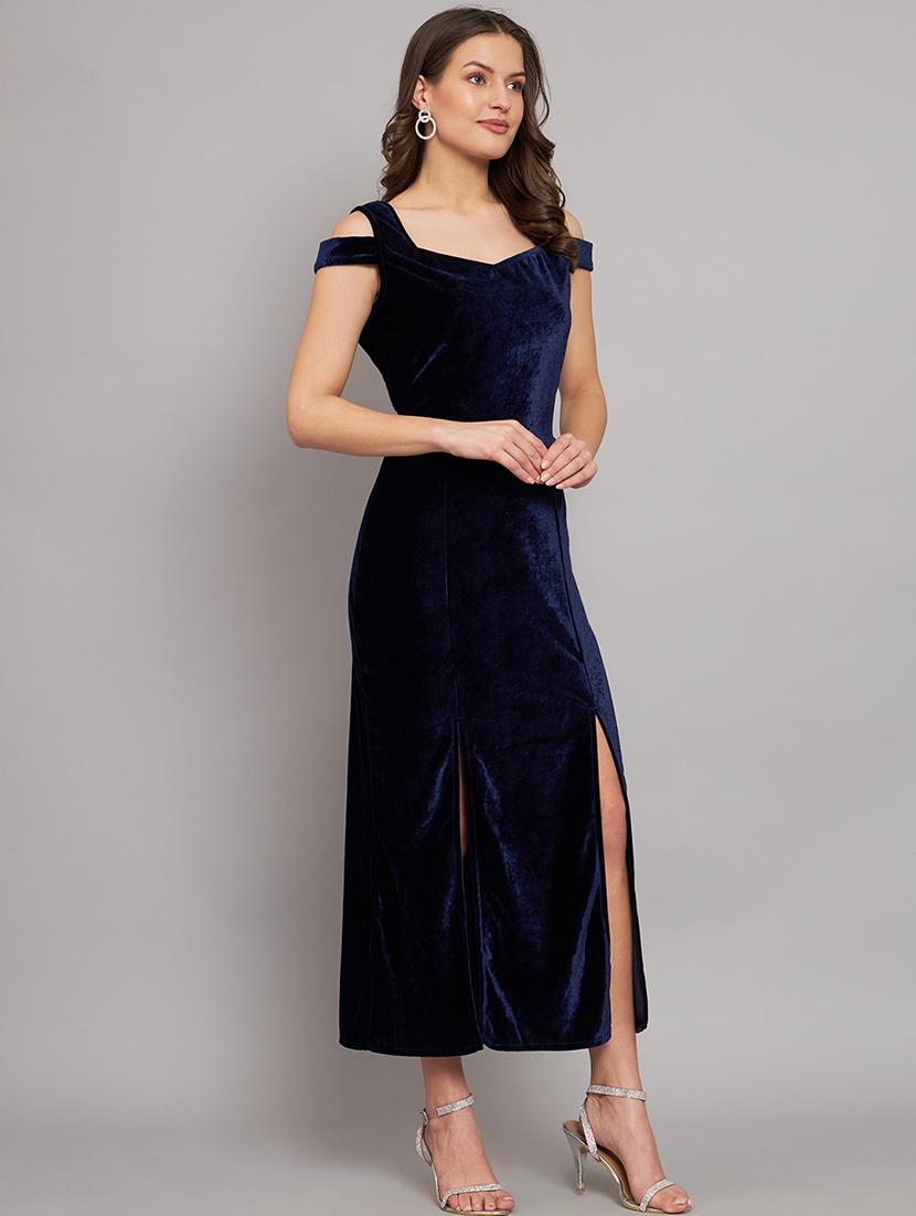 navy blue velvet a-line dress - 21286011 - Standard Image - 2