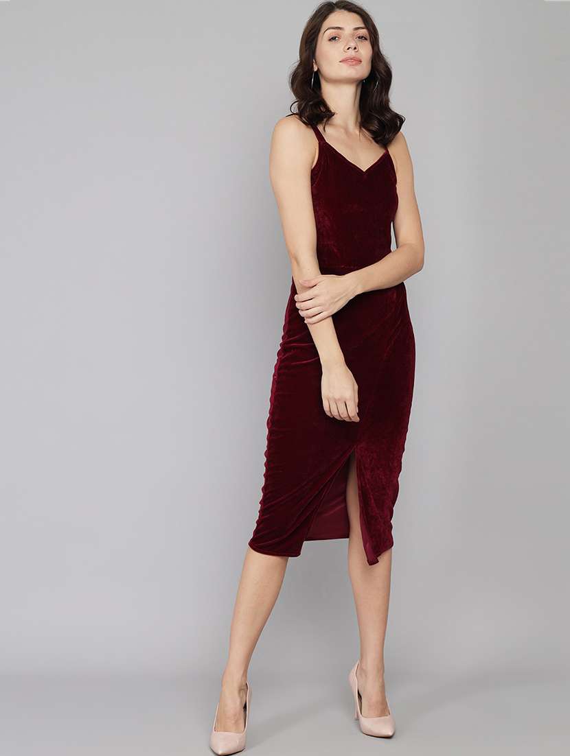 women solid shoulder strap bodycon dress - 21286057 -  Zoom Image - 0