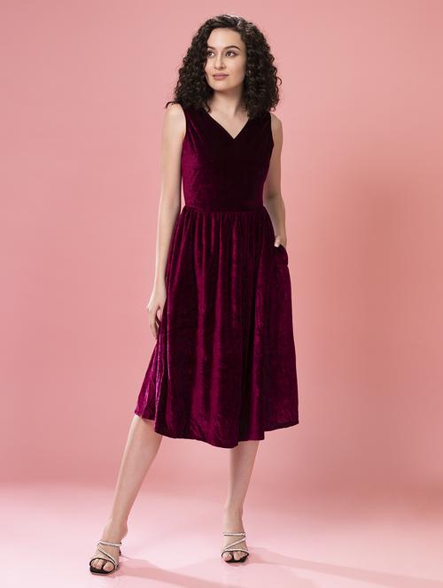 women solid fit & flare dress with pocket - 21286074 -  Standard Image - 0