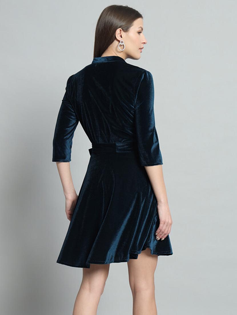 women navy blue velvet a-line dress - 21286103 - Standard Image - 2