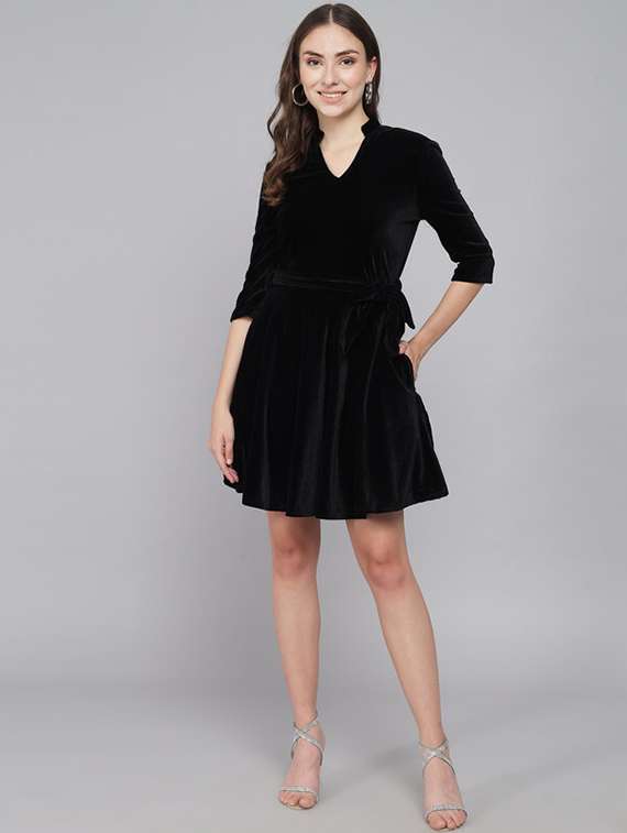 women solid fit & flare dress 