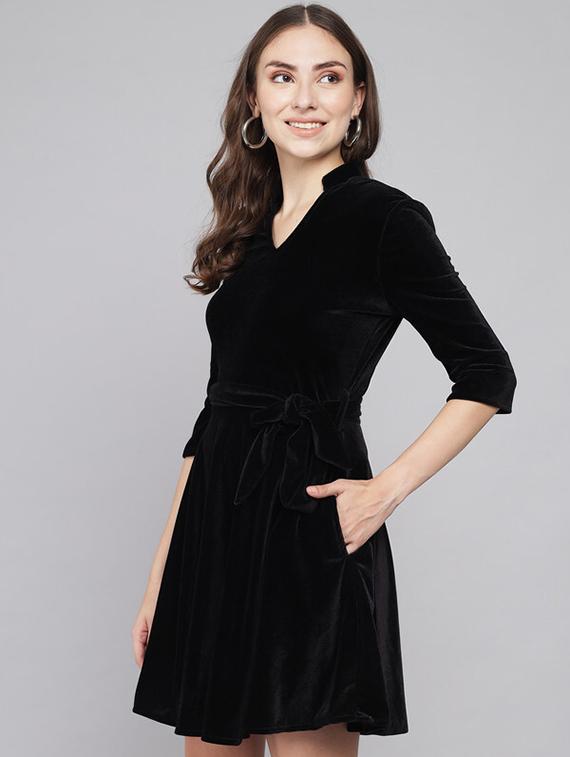 women solid fit & flare dress - 21286107 - Standard Image - 2