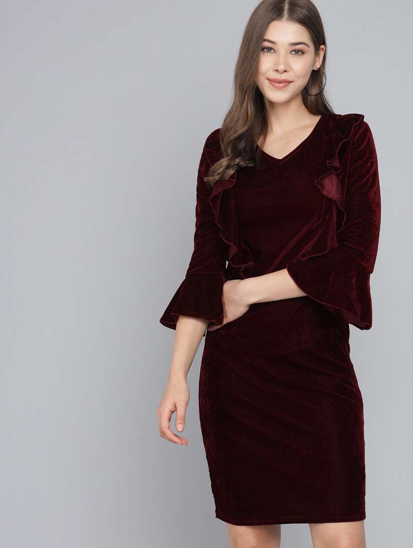 maroon velvet bodycon dress