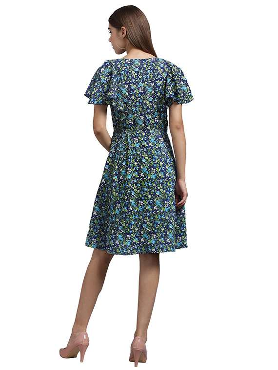 women blue printed crepe a-line dress - 21286122 -  Standard Image - 2