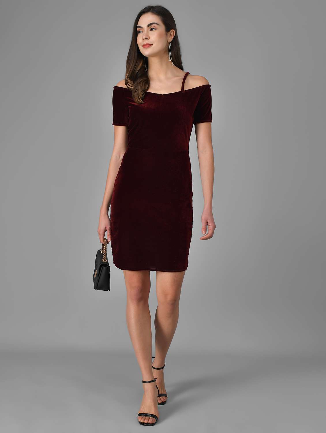 maroon velvet bodycon dress