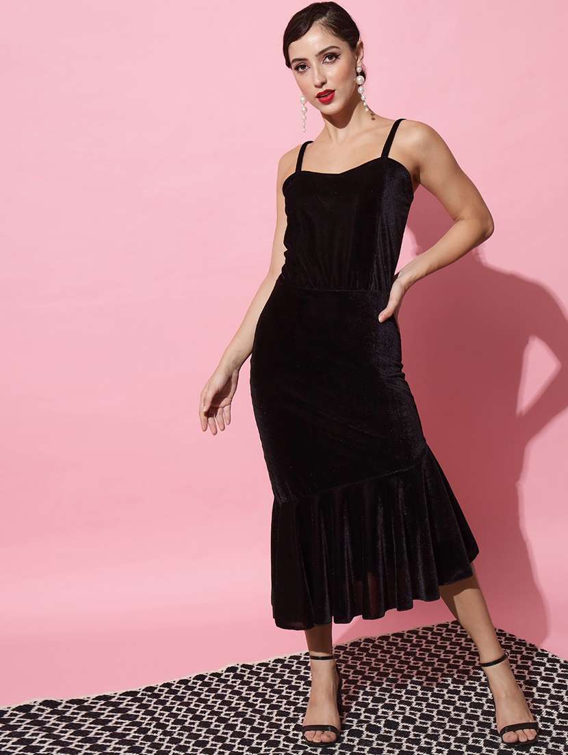 black velvet asymmetric dress