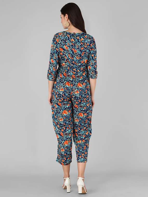women blue printed crepe full leg jumpsuit - 21286701 -  Standard Image - 2