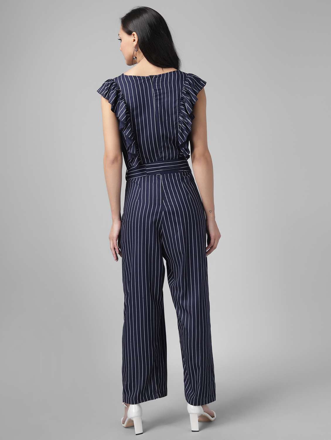 navy blue rayon full leg jumpsuit - 21286708 -  Standard Image - 2