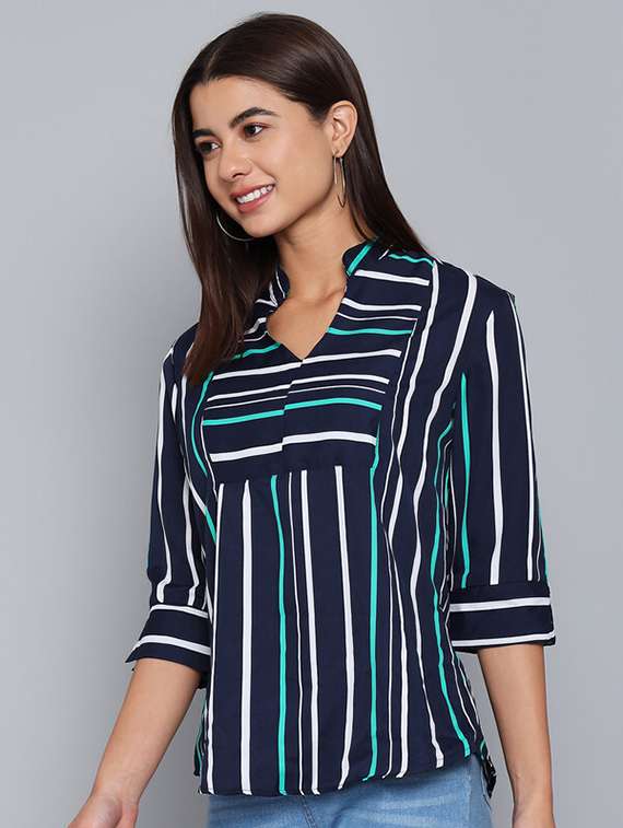 navy blue striped crepe shirt style top - 21286749 -  Standard Image - 2