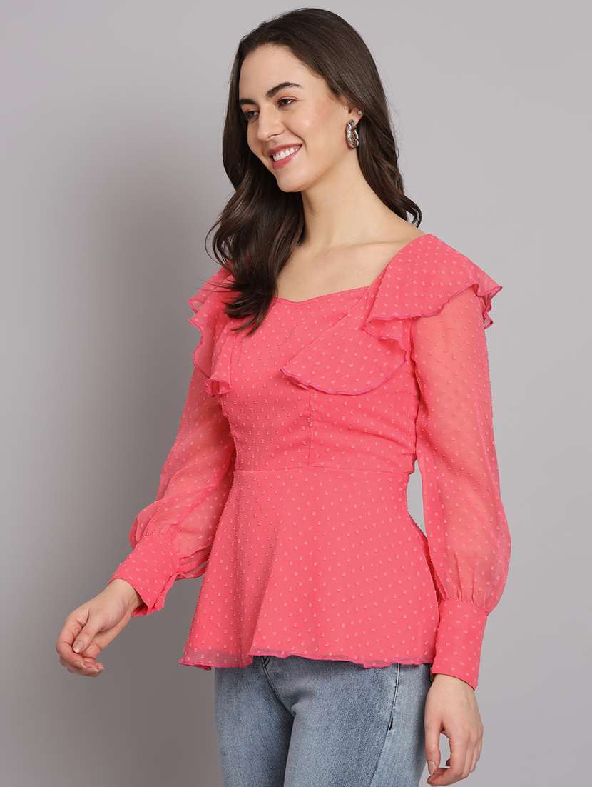 coral georgette peplum top - 21286758 -  Standard Image - 2