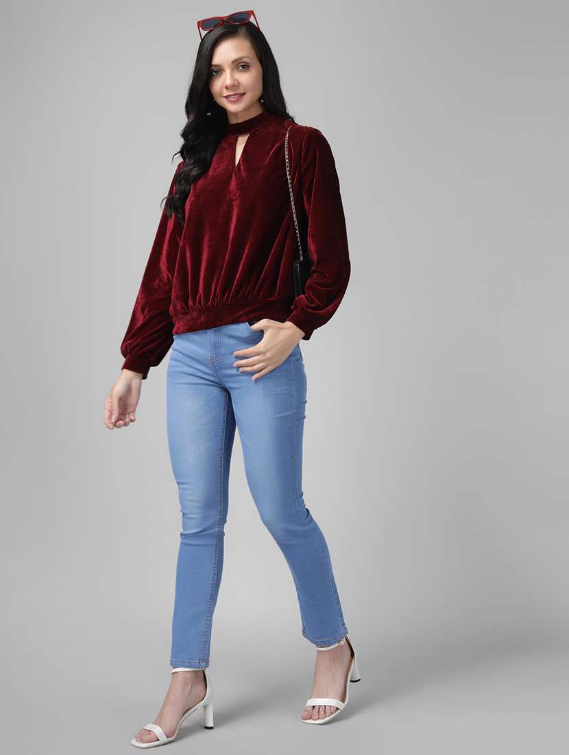 women maroon velvet regular top - 21286765 -  Standard Image - 2