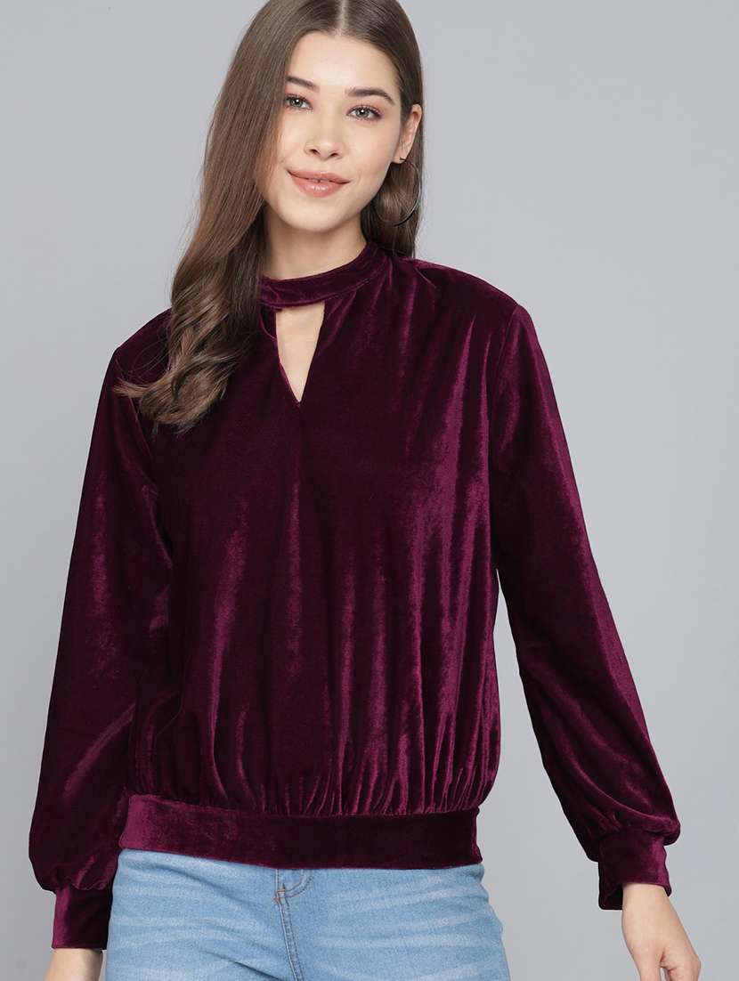 maroon velvet regular top