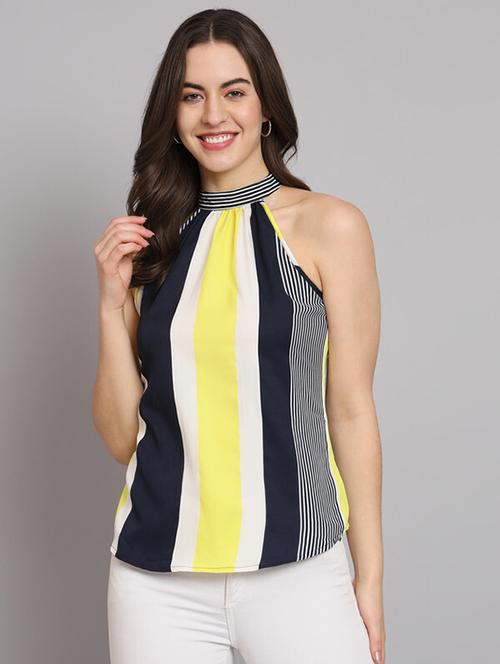 navy blue striped crepe regular top - 21286775 - Standard Image - 0