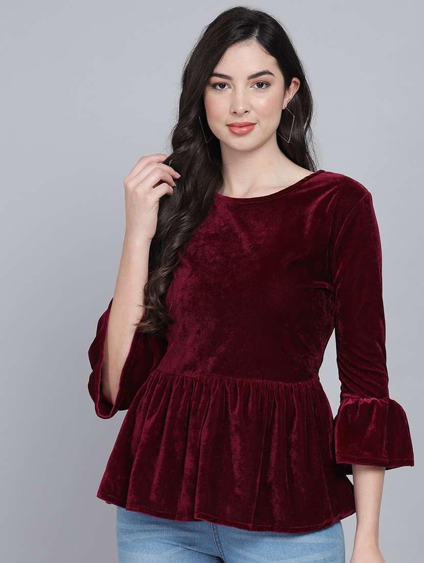 maroon velvet peplum top