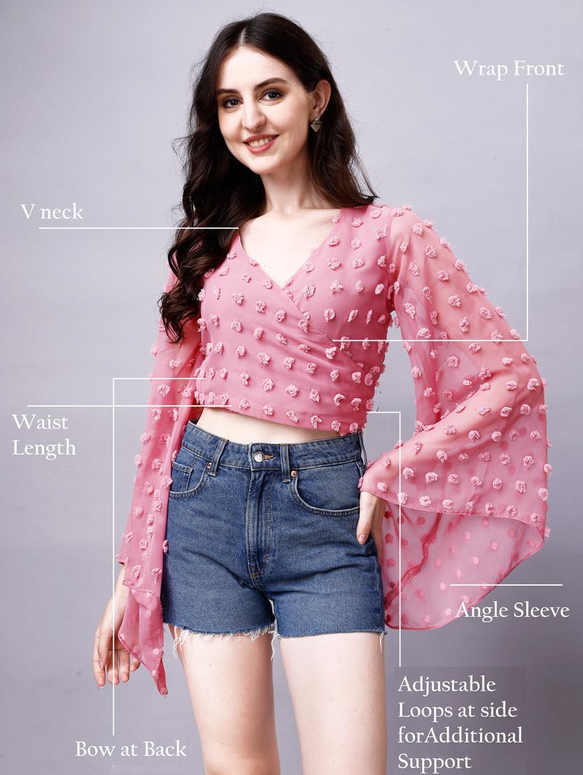 pink georgette wrap top - 21286791 - Standard Image - 2