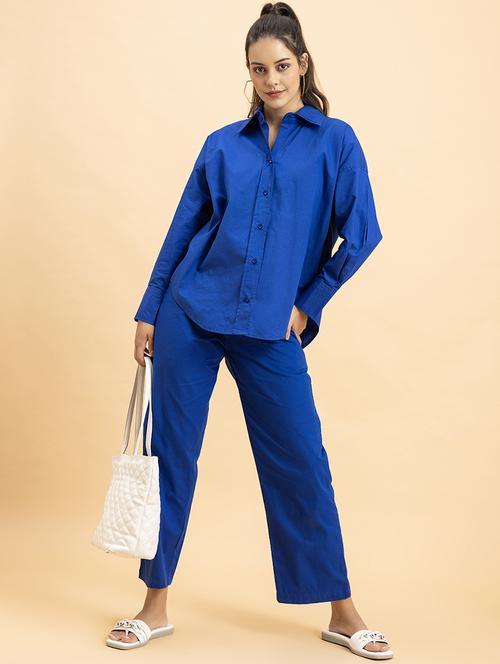 women solid shirt and trouser co-ord set - 21287263 -  Standard Image - 0