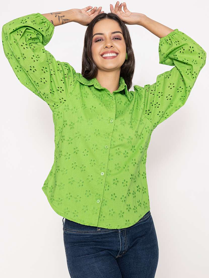 green cotton regular shirt